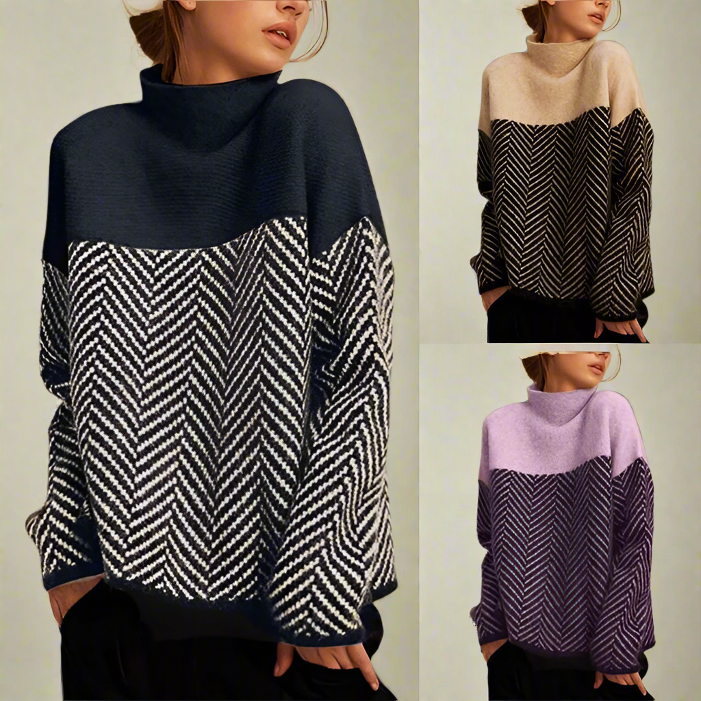 Juliette - Pull Col Roulé à Motif Chevron